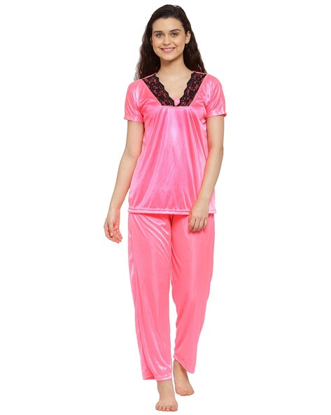 Buy Neon Pink Night LoungeWearSets for Women by FASENSE Online