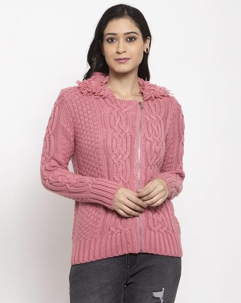 Self-Design Zip-Front Cardigan