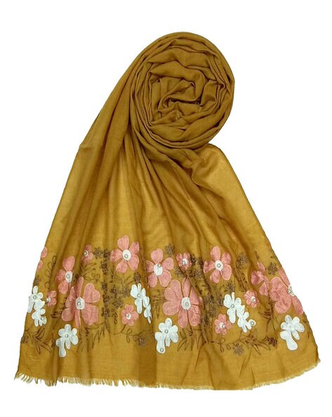 Floral Embroidered Stole with Fringes Price in India