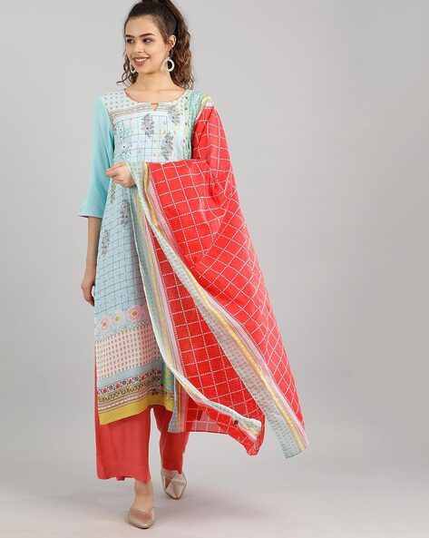 Checked Dupatta with Contrast Border Price in India
