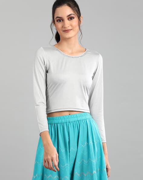 AURELIA Cropped Top with Embellished Neckline