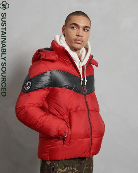 Men's Everest Hooded Puffer Jacket in Deep Red | Superdry CA-EN