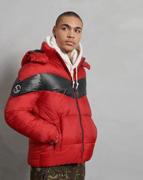 mens red jacket with fur hood