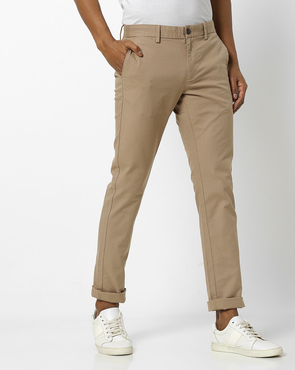The Indian Garage Co Men Solid Slim Fit Chinos Trousers - Price History