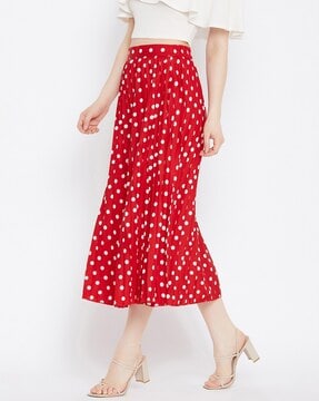 women red polka dot skirt