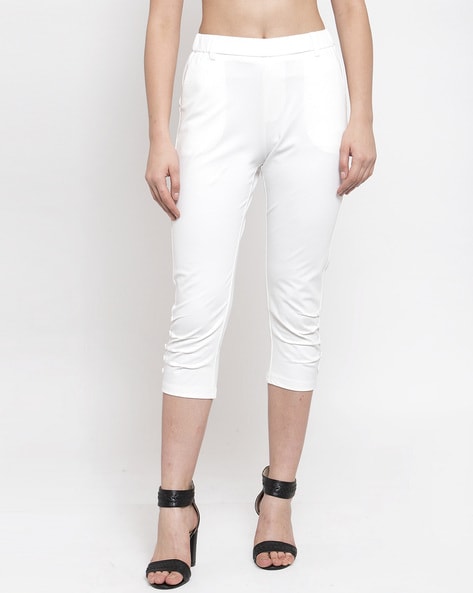 Buy Biba White Cotton Cropped Pants for Women Online  Tata CLiQ