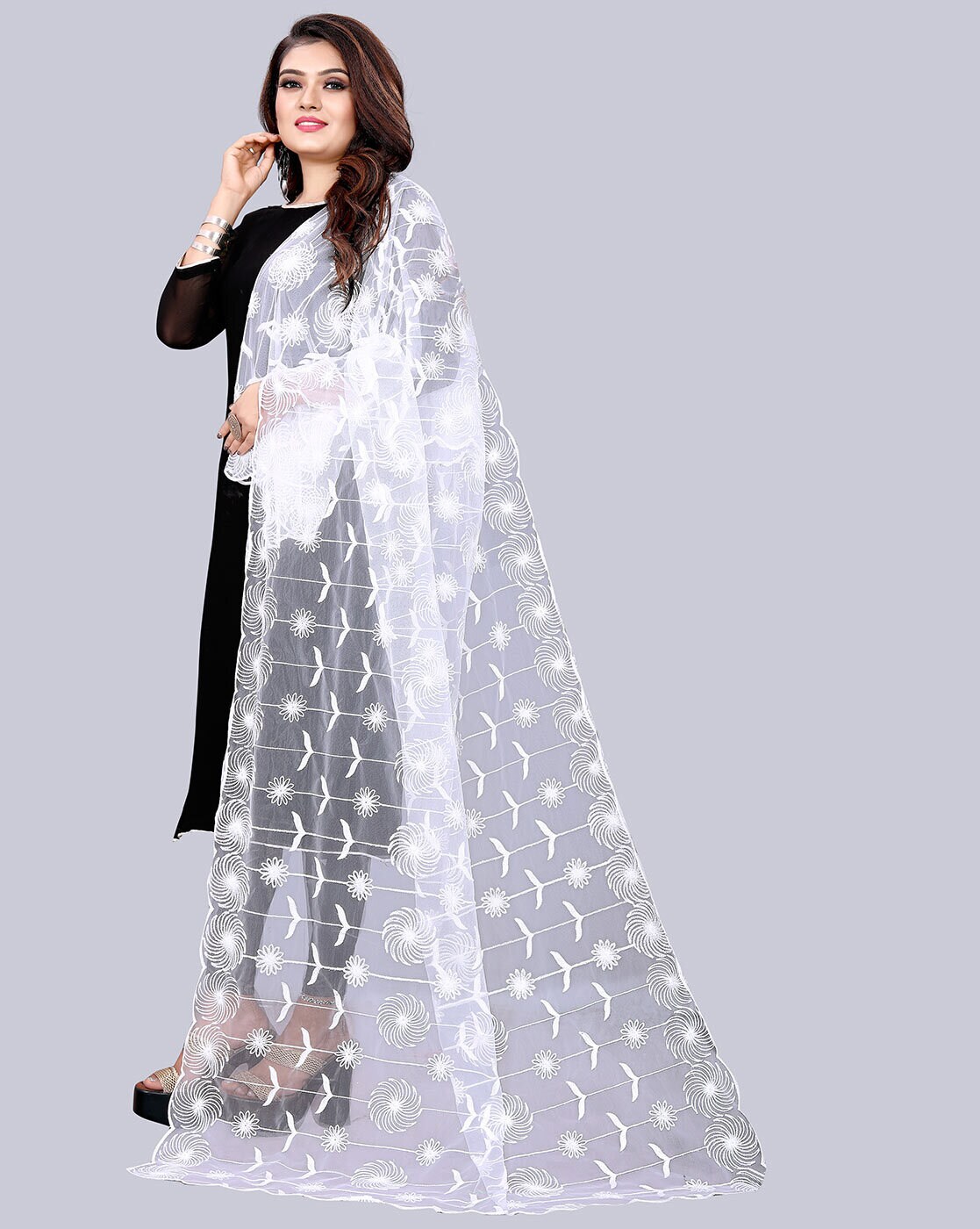Buy White Dupattas for Women by BANDIDHARI FASHION Online