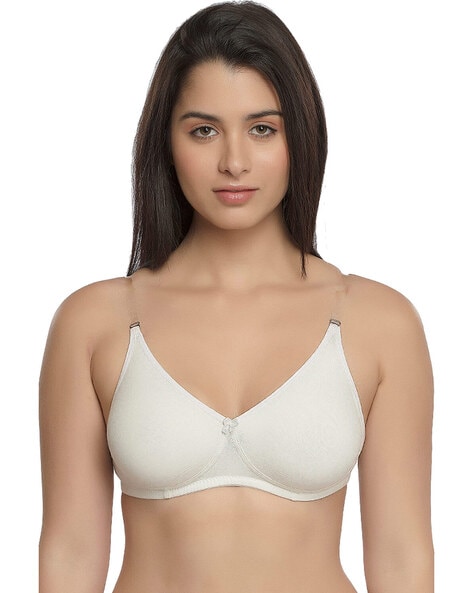 Buy online Cream Cotton Bra With Transparent Straps from lingerie