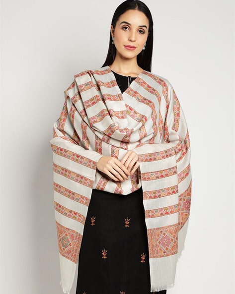 Wool Gemoetric Striped Pattern Shawl Price in India