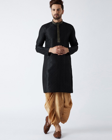 Buy BLYX Dupion Silk Dhoti Kurta Pant Set For Men Black (38 Size) at  Amazon.in