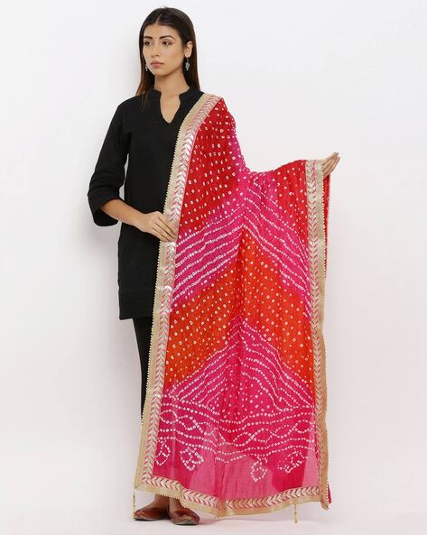 Tie-Dye Bandhej Dupatta with Embellished Border Price in India