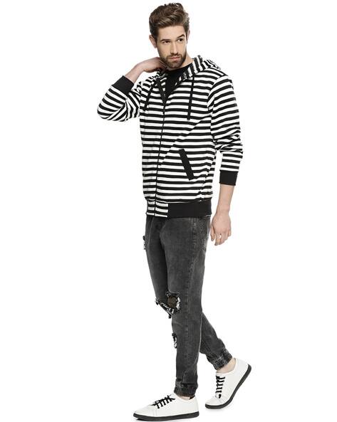 black and white striped hoodie men