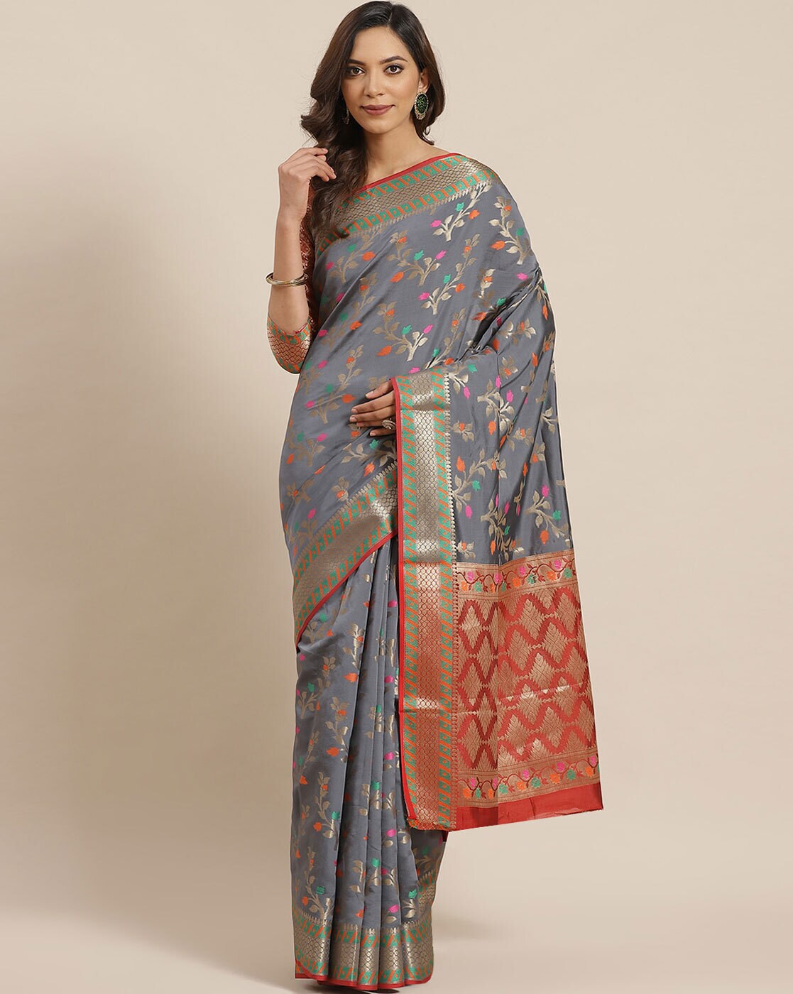 mitera grey woven design saree