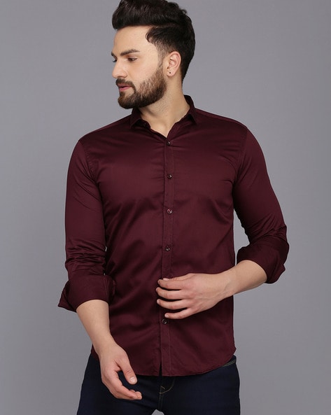 wine color men's dress shirt