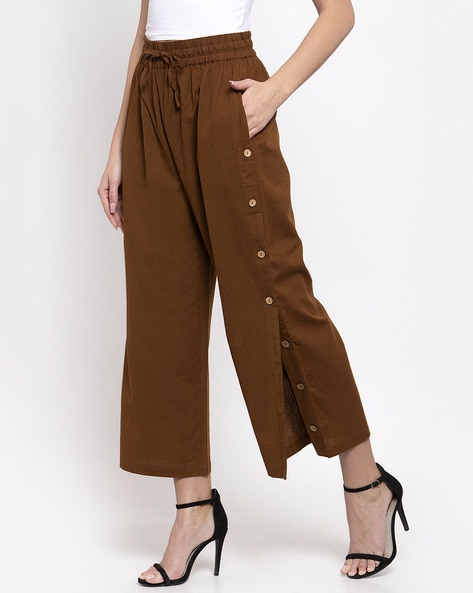 Super High Waisted Satin Side Button Belt Wide Leg Pant | Express