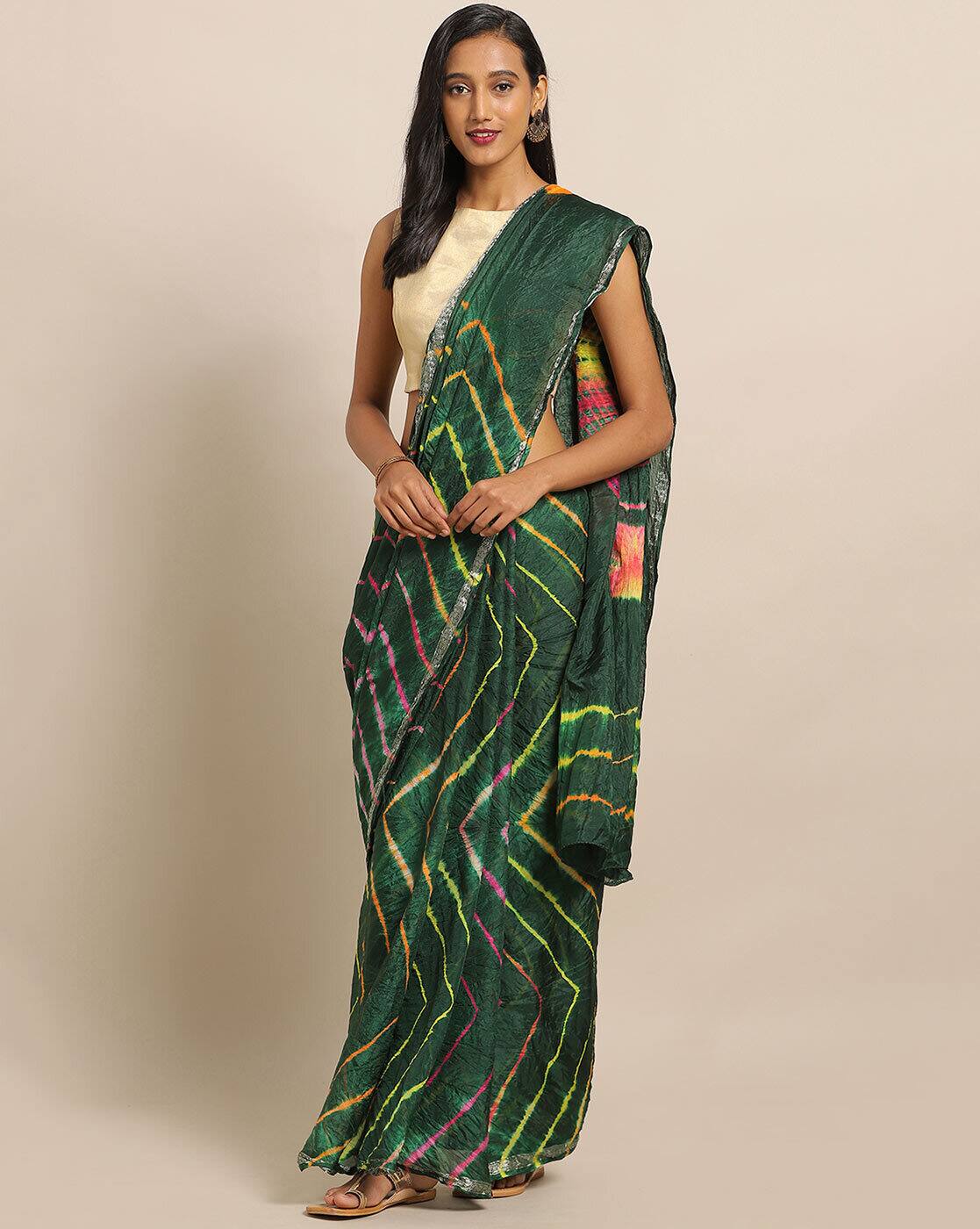 dark green leheriya saree