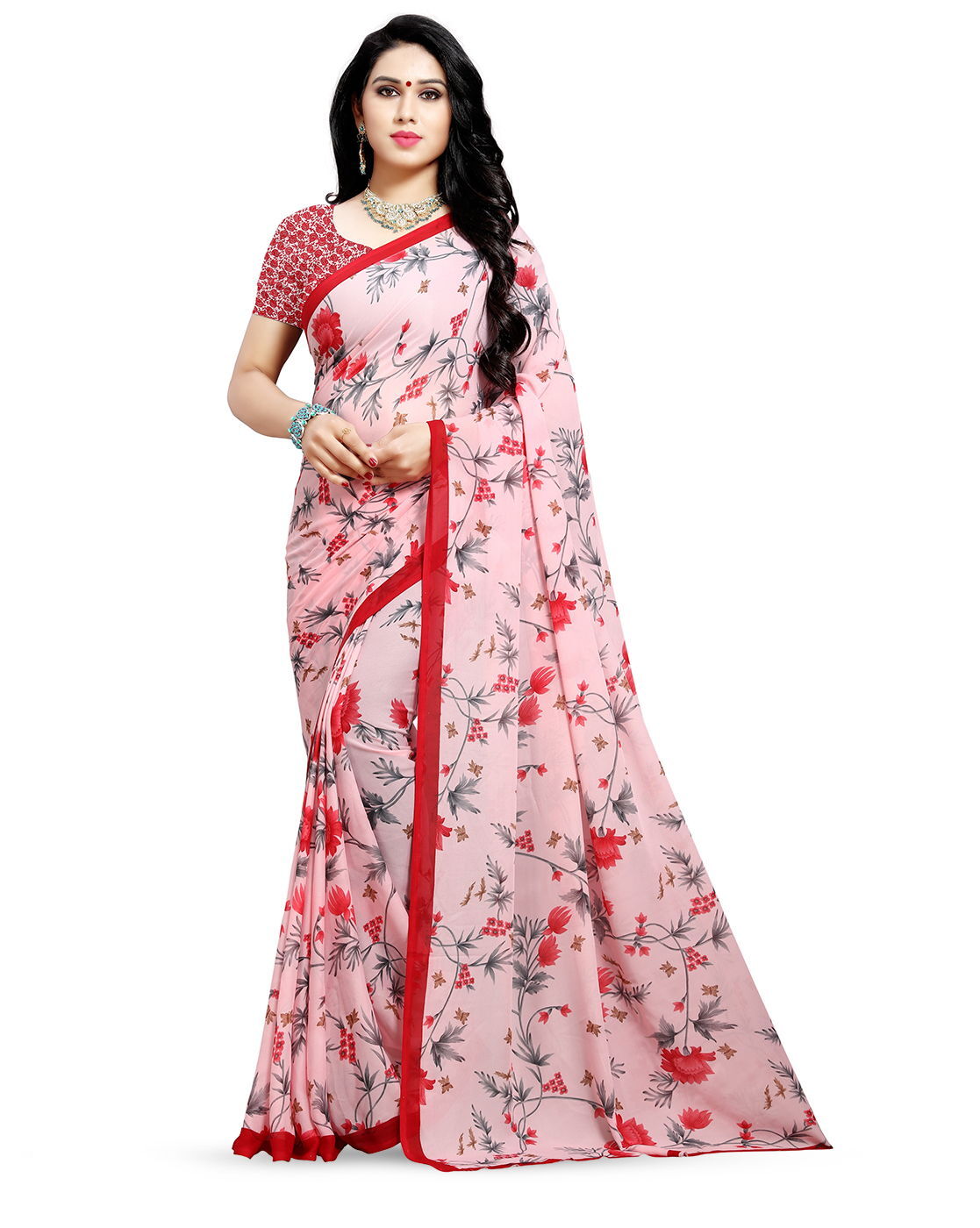 Anand Sarees, Women's Printed, Georgette Saree with Blouse Piece(1692_1) :  Amazon.in: Fashion