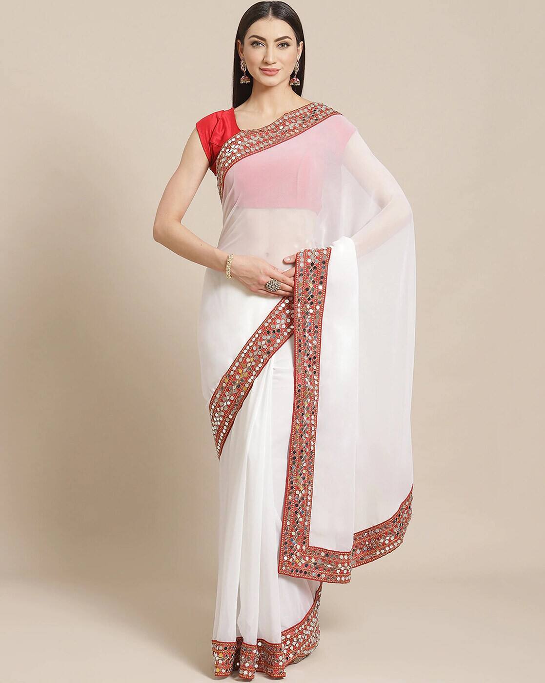 georgette white saree