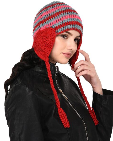 woolen cap with braids