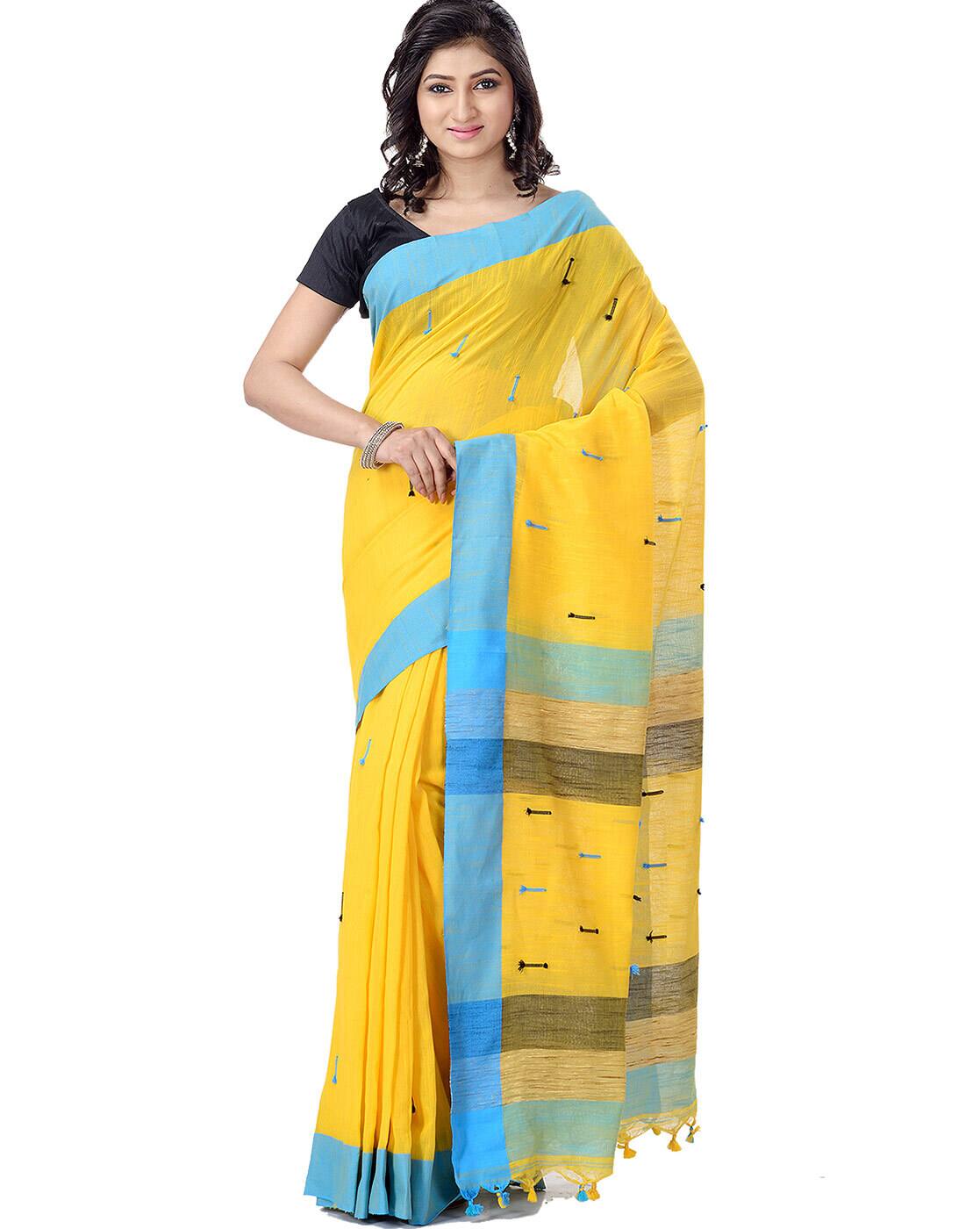 yellow tant saree