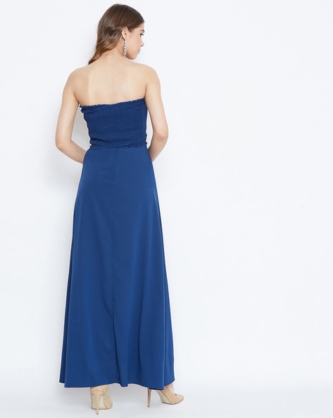 Blue Raw Silk Off Shoulder Gown for Kitty Party WJ72623