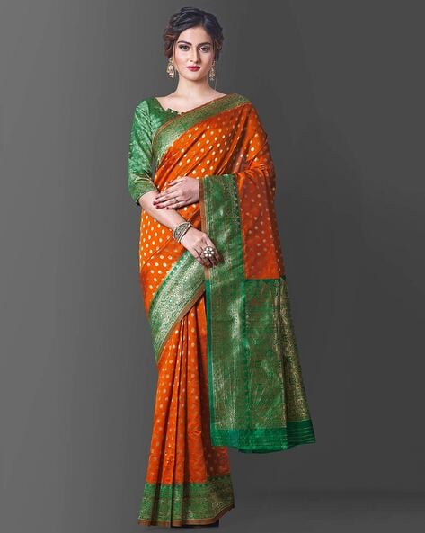 Buy Worivoc Women Green and Orange Animal Printe Brasso Saree Online at  Best Prices in India - JioMart.