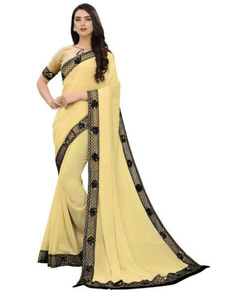 Beige Sarees for Women by ISHA TRADE 