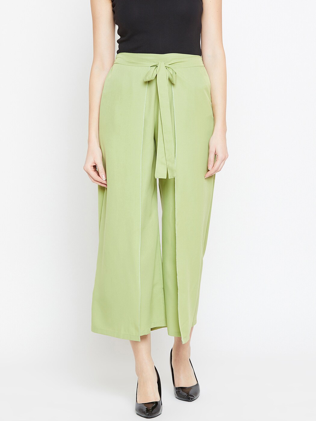 Women's White Layered Parallel Trousers - BitterLime | Casual wear, How to  wear, Black fabric