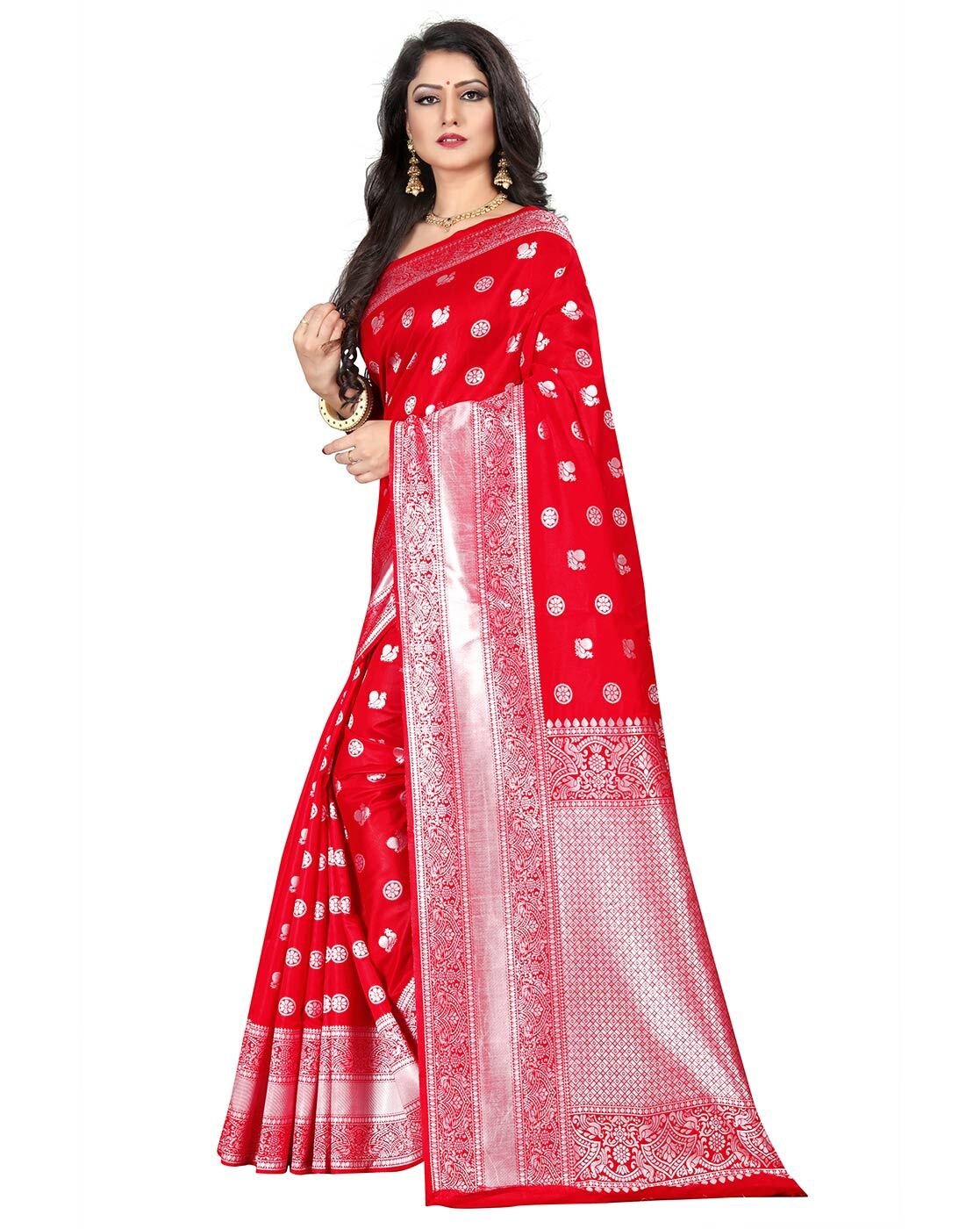 SLAERA Red Soft Blender Silk Weaving Silver Zari Saree With Blouse Price in  India - Buy SLAERA Red Soft Blender Silk Weaving Silver Zari Saree With  Blouse online at undefined