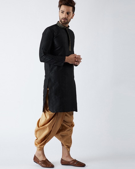 Banarasi zari paneled kurta with curved U hem pants