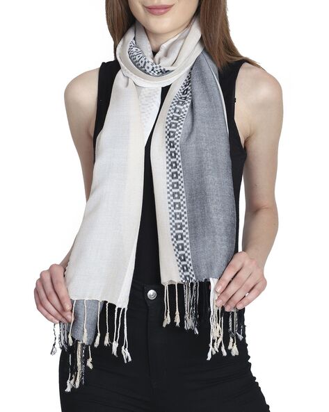 Colourblock Stole with Tassels Detail Price in India