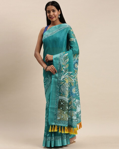 Buy Vastranand Free Hand Flower Printed Organza Party Wear Saree With  Mirror Work with Unstitched Blouse online