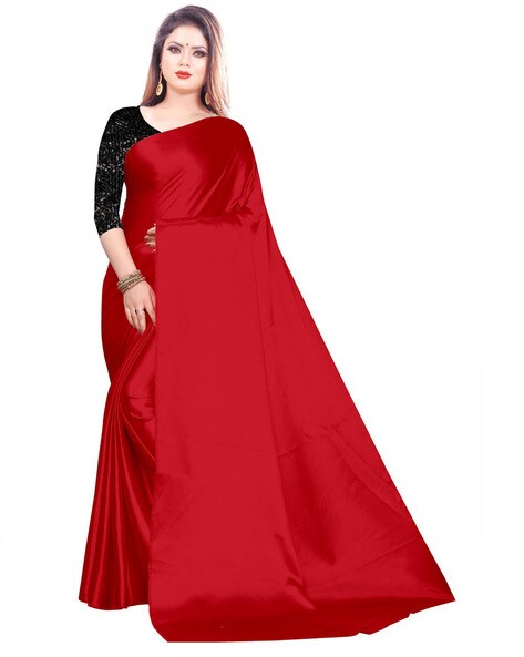 Red Georgette Saree with Black and Golden Border