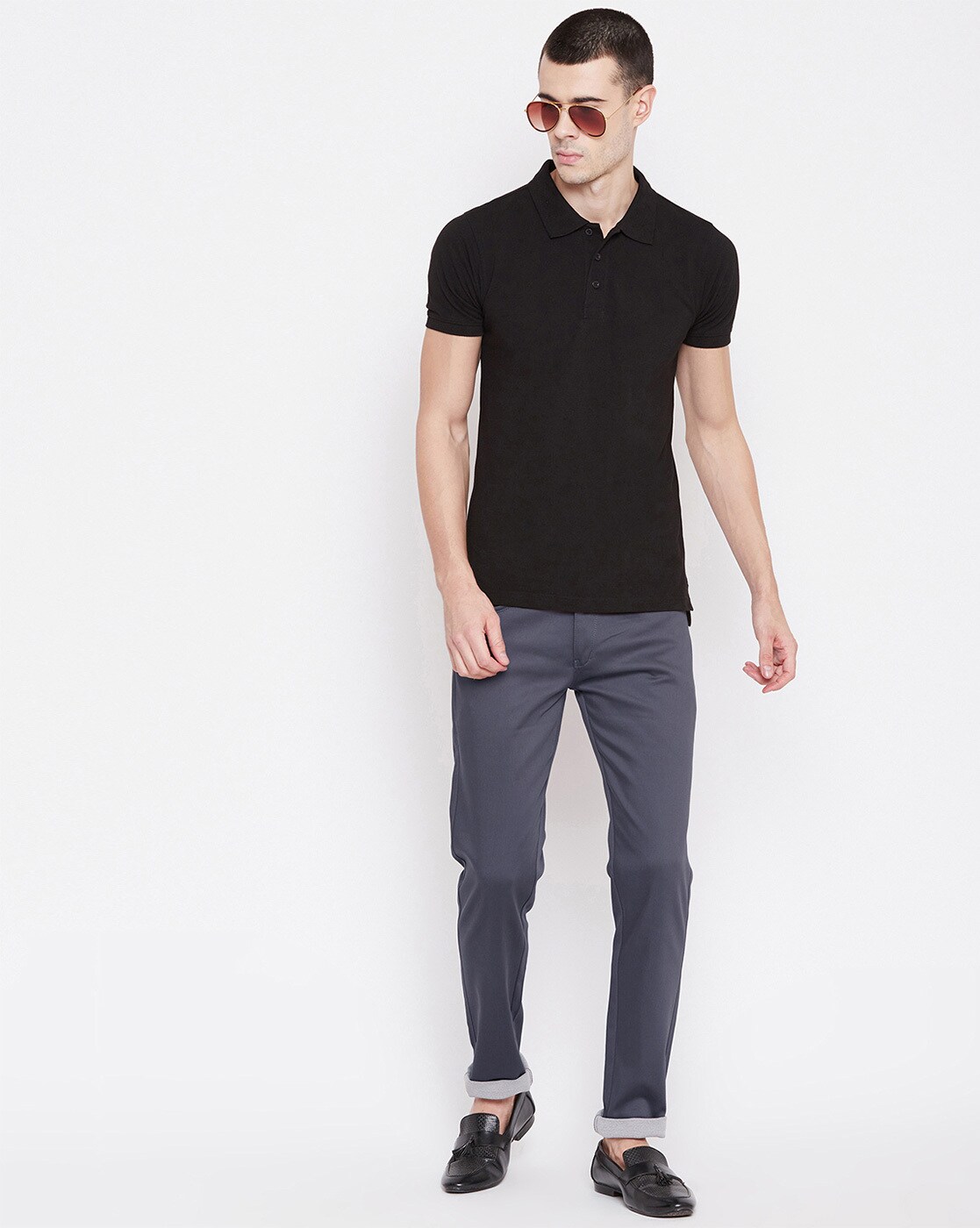 Black Polo Shirt with Cream Pants and Suede Loafers | He Spoke Style