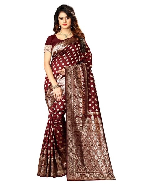 Buy Smashing Maroon Silk Blend Partywear Saree | Inddus.in.