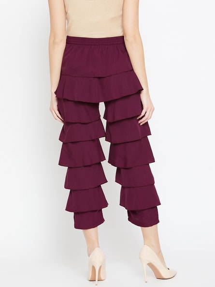 Uptownie Lite Bottoms Pants and Trousers  Buy Uptownie Lite Red Women  Crepe Solid Ruffle Pants Online  Nykaa Fashion