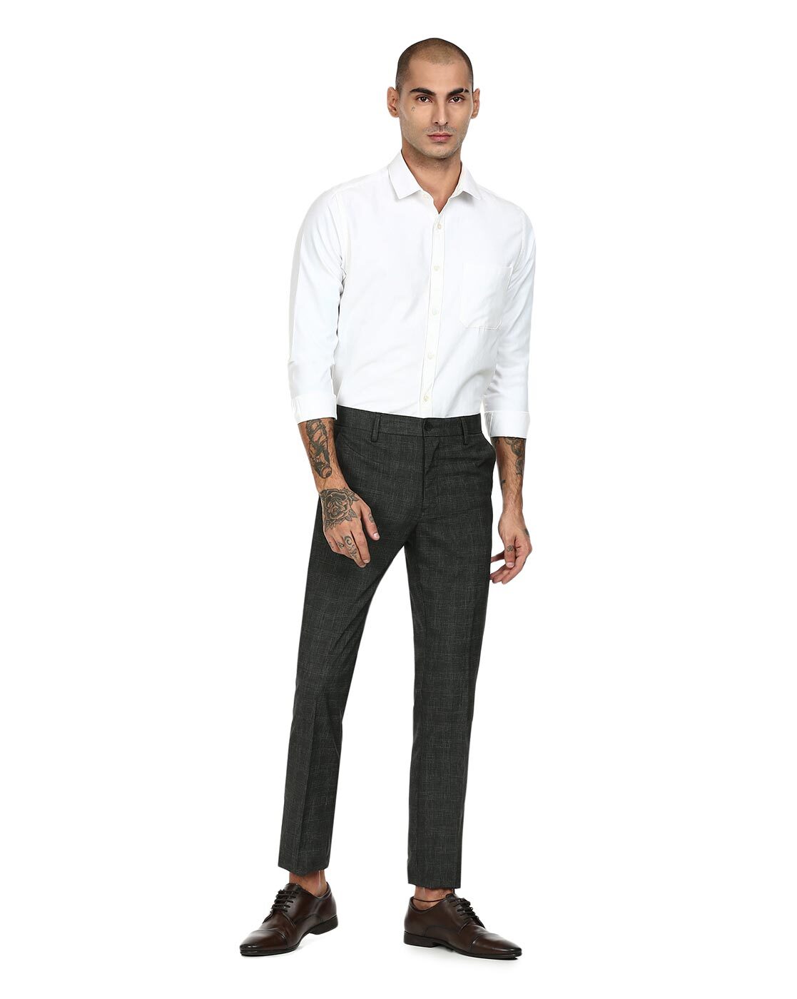 Buy INTUNE Natural Beige Slim Fit Stretch Formal Pants | Shoppers Stop
