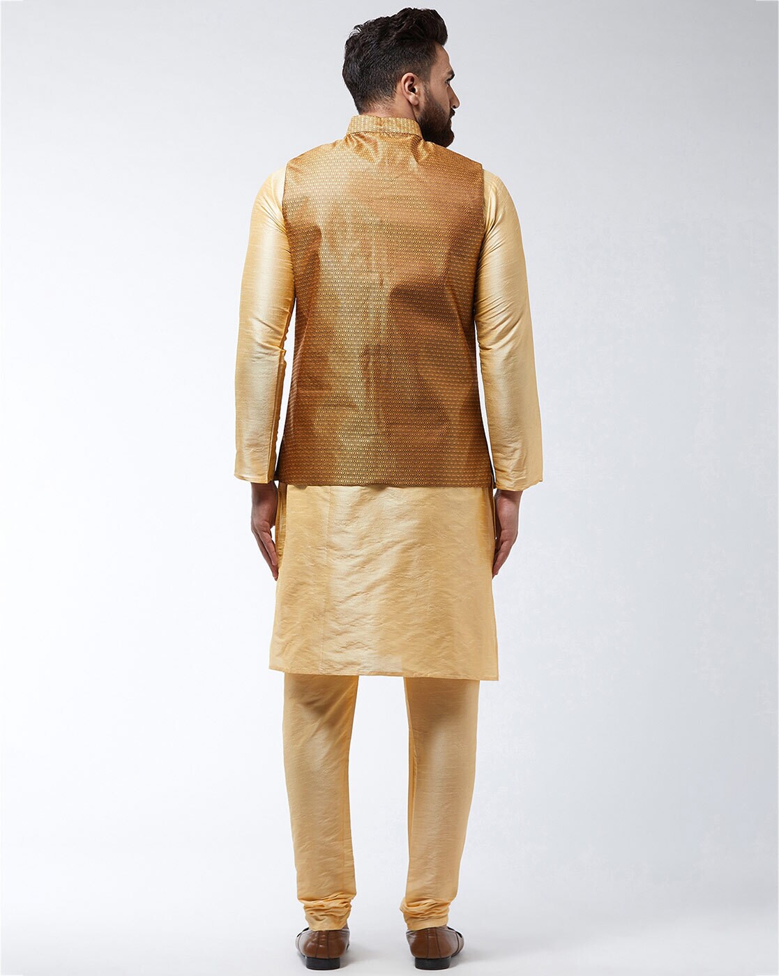 Golden colour kurta on sale pajama with jacket