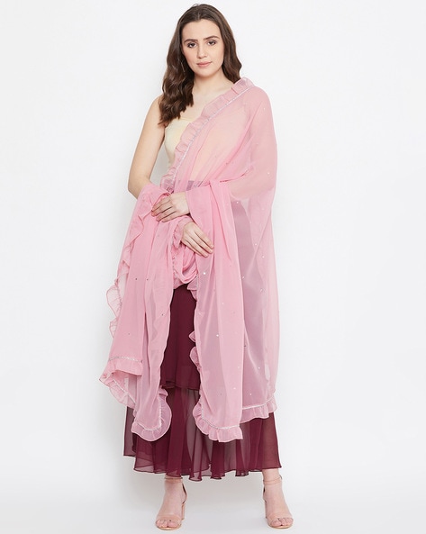 Embroidered Dupatta with Ruffles Price in India