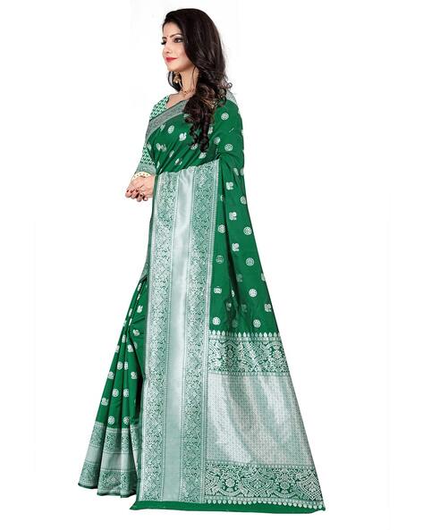 Green Silver Women Saree Dress Material - Buy Green Silver Women Saree  Dress Material online in India