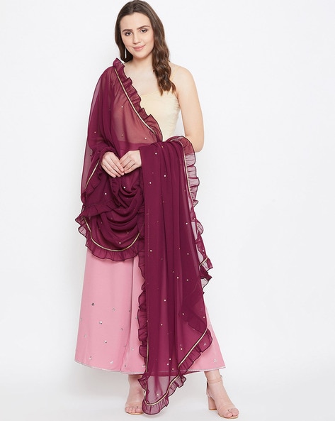 Embroidered Dupatta with Ruffles Price in India