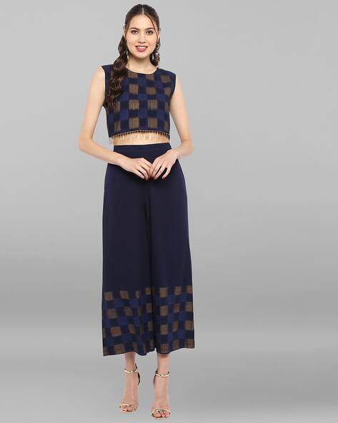 Navy Blue Fusion Wear Sets for Women 