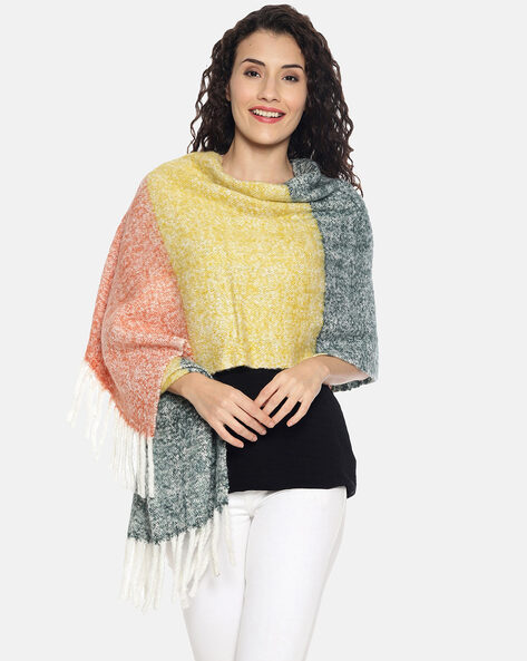 Colourblock Stole with Tassels Detail Price in India