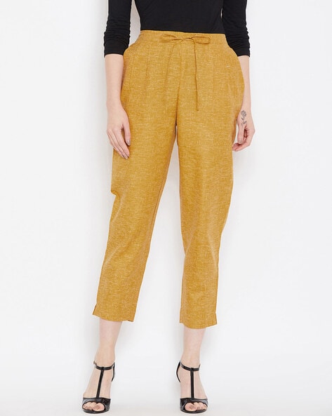 Buy Women Mustard Poly Silk Fitted Pants  Cocktail Wear  Indya