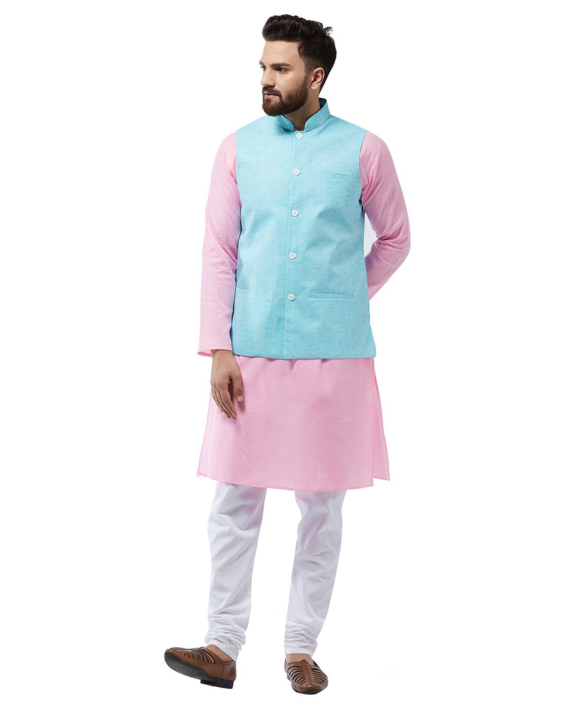 Embroidered Art Silk Nehru Jacket in Baby Pink : MHG2000