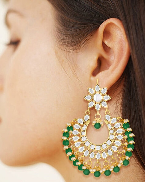 Crunchy Fashion Bollywood Traditional Indian Wedding Dazzling Pearl Gold-Plated  Kundan Meenakari Black Chandbali Earrings for women/girls : Amazon.in:  Fashion