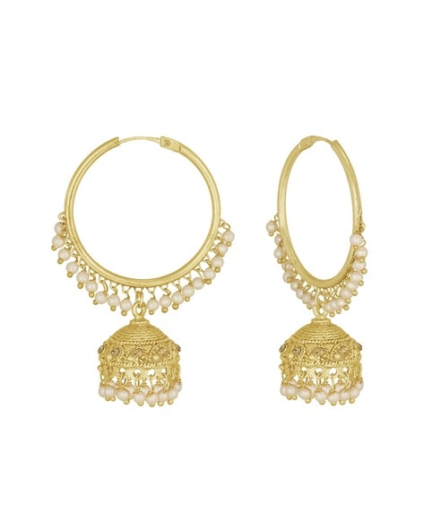 GOLDEN HOOP JHUMKA EARRING WITH WHTE STONES – Tribal Zone