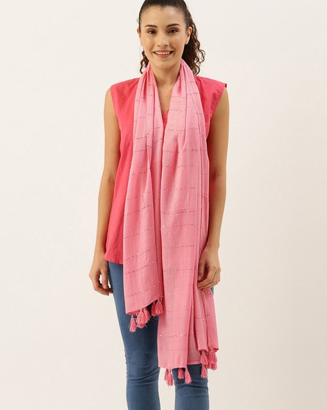 Striped Scarf with Tassels Price in India