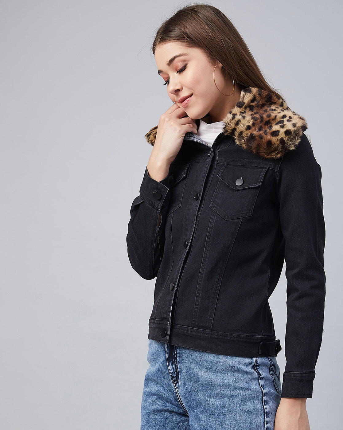 Naomi black faux fur trim denim jacket – Glamify Famous For Loungewear