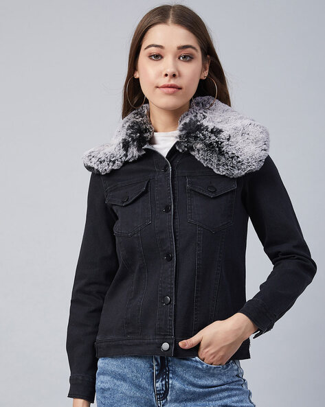 Fur Collar Denim Jacket Mens Collar Turn Down Winter Warm - Temu